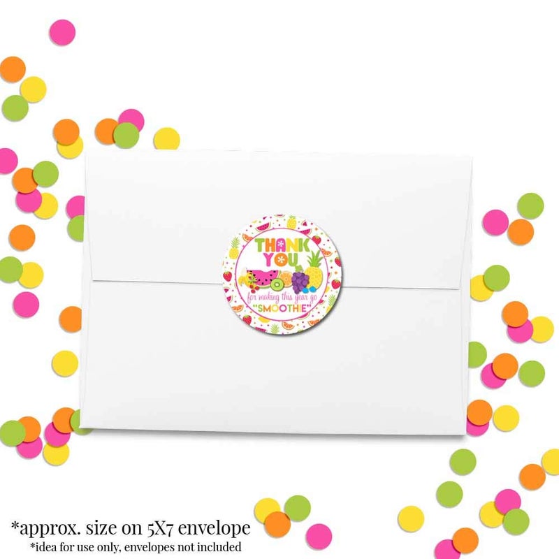 Amanda Creation Tutti Fruitti Smoothie Fruit Themed Teacher Appreciation Thank You Sticker Labels, 40 2" Party Circle Stickers by AmandaCreation, Great for Envelope Seals & Gift Bags - Image 4
